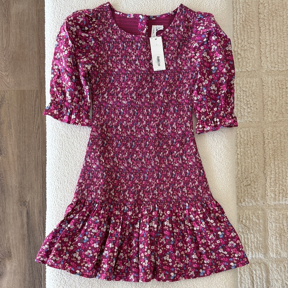 Janie and Jack Mauve Pink Floral Shirred Dress with Ruffle Hem